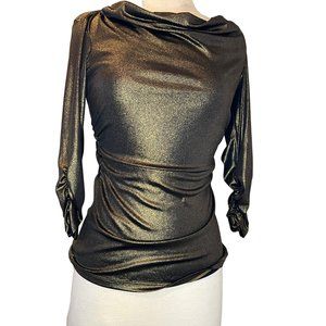 Style & Company Petite Women's Size P Small Gold Shimmer Blouse Pull Over 3/4 Sl